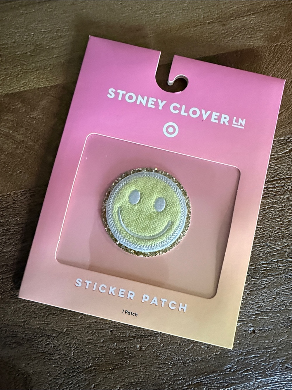 Stoney Clover Lane Yellow Smiley Face Sticker Patch with Pink Gradient Backing
